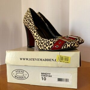 Steve Madden Mindyy Pumps Cheetah Calf Hair Red Buckle Size 10 Leopard Heel